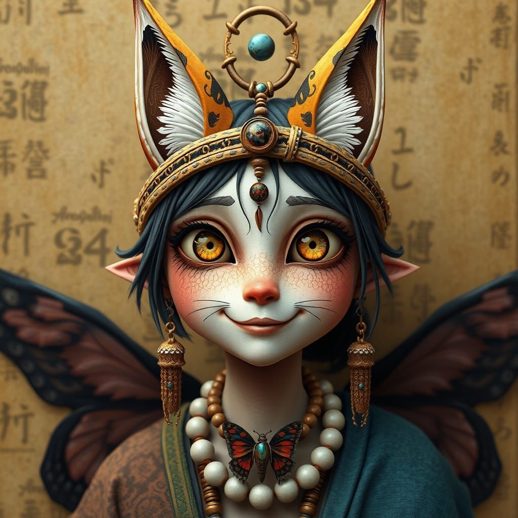 Whimsical Bohemian Goddess with Fox Ears and Ancient Eleganc...