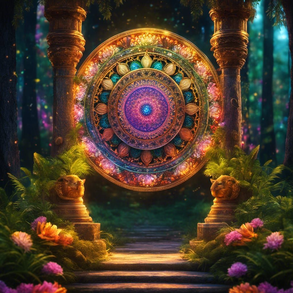 A colorful Mandala in a mystic forest   by @Vixsin