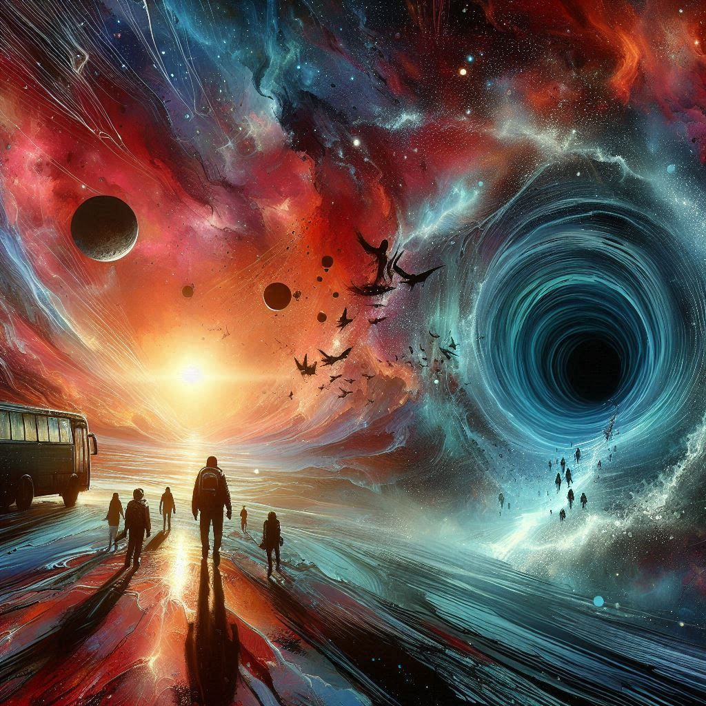 travel to worm-hole sci-fi concept art through deep space un...