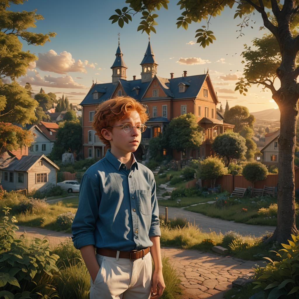 Chassidic Boy Gazing at Distant House