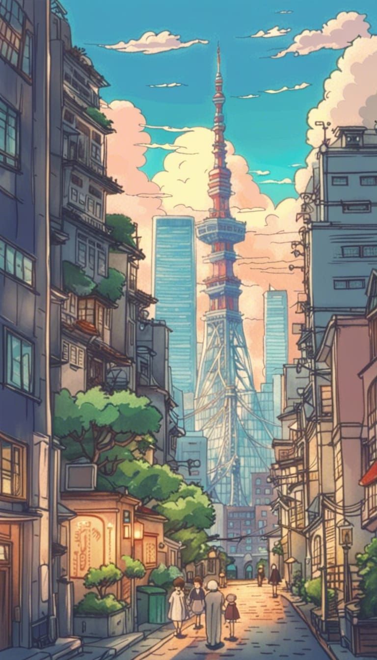 Tokyo skyline in studio ghibli style. - AI Generated Artwork - NightCafe  Creator