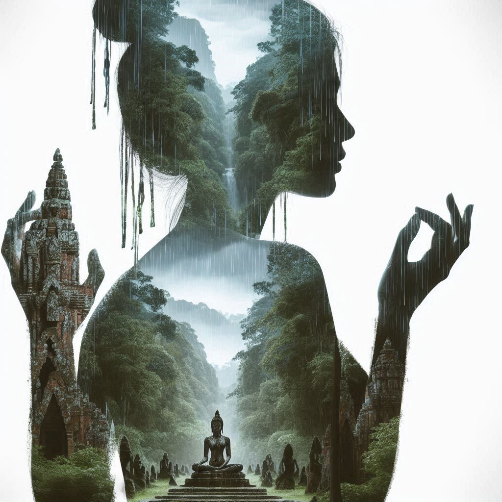 double exposure beautiful fantasy DALL-E 3 portrait landscape..