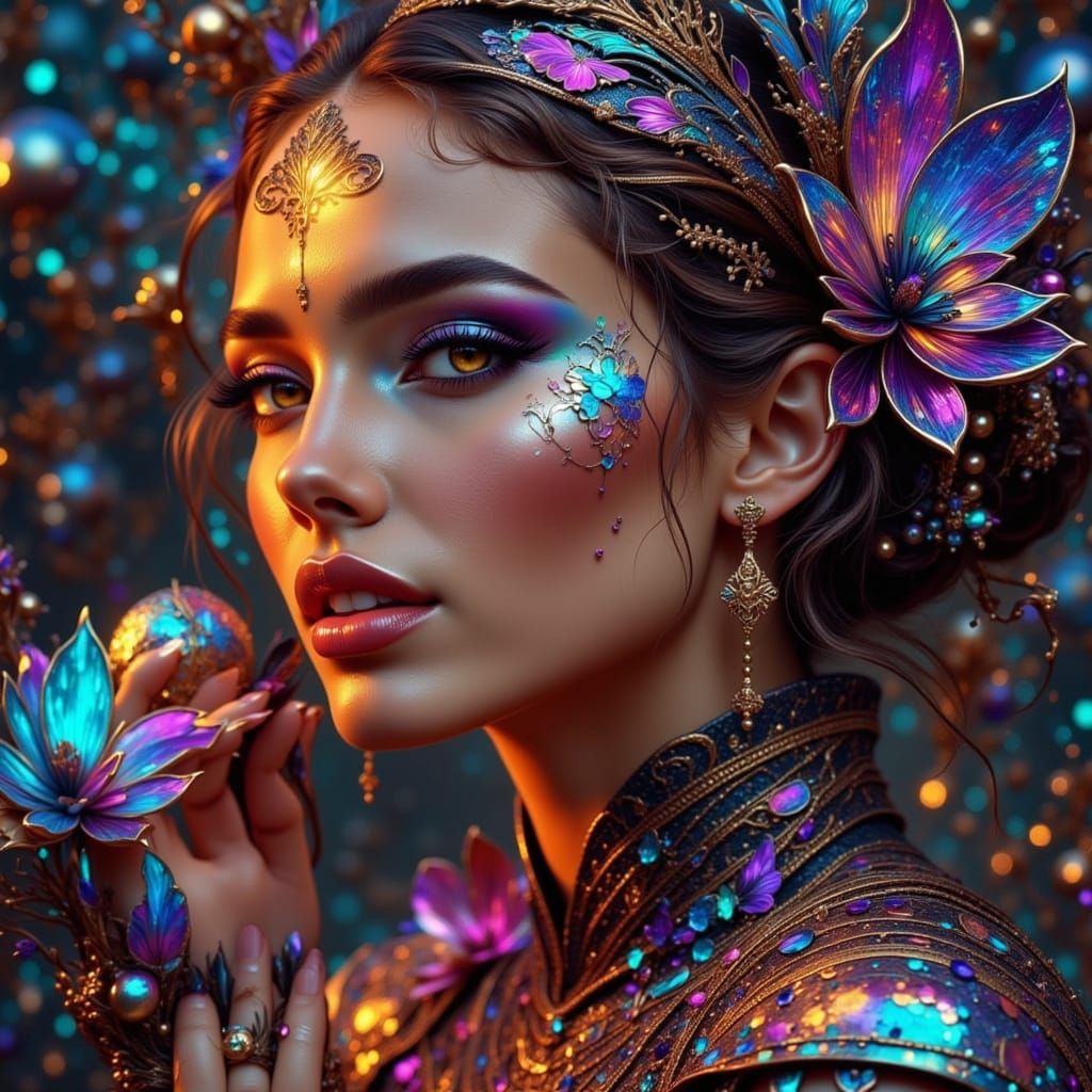 <lora:Hocus Pocus:1.0> <lora:Metal Fusion:1.0> <lora:Iridescent Beauty:1.0> <lora:GoldenHour:1.0> <lora:DreamweaverFlux:1.0> <lora:Flux Hype...