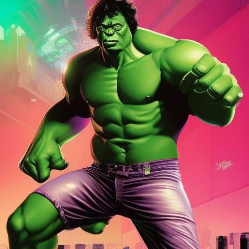 mick jagger als hulk im cyberpunkstyle