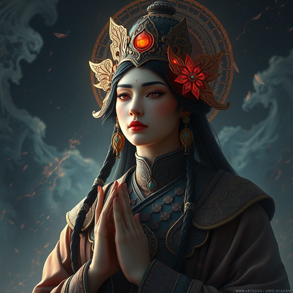 Ornate Manjusri Vow Portrait in Art Nouveau Style