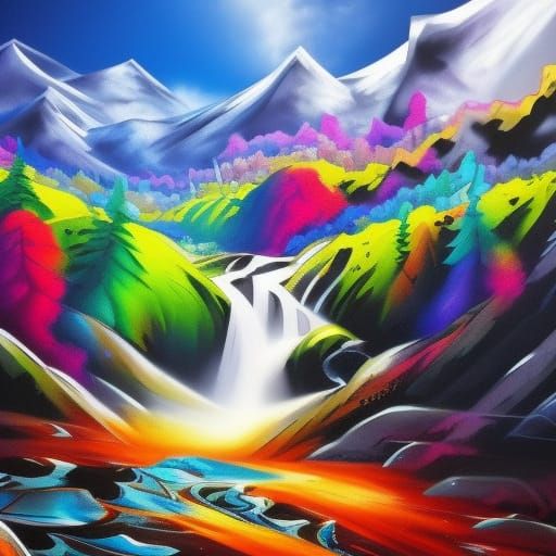 Waterfall and mountains
