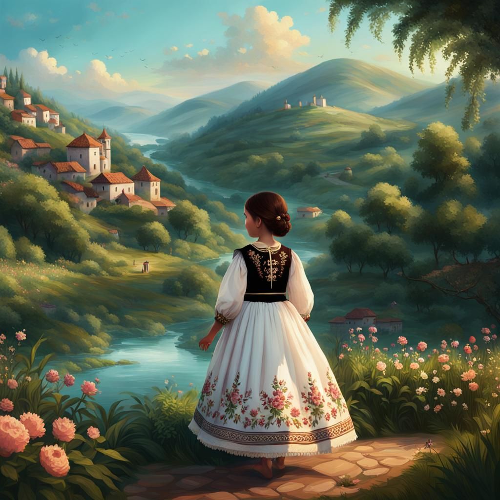 Girl in Serbian Dress: Romantic Digital Art