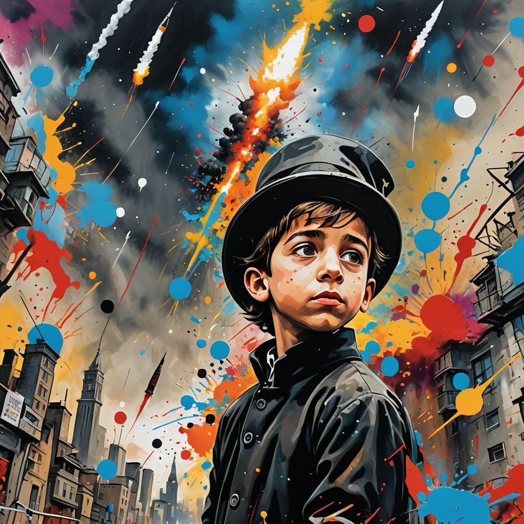 Graffiti Art: Hasidic Boy Sees Missiles in Sky