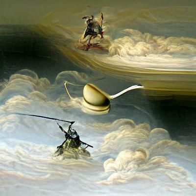 Don Quixote flying past Saturn