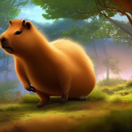 KREA - Bernie Sanders riding a capybara anime