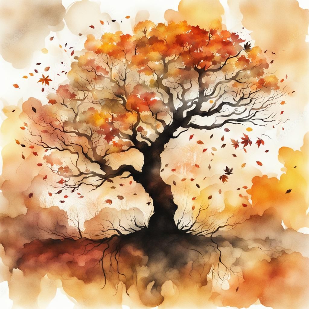 Falling leaves on autumn tree  by @AI-Lover
