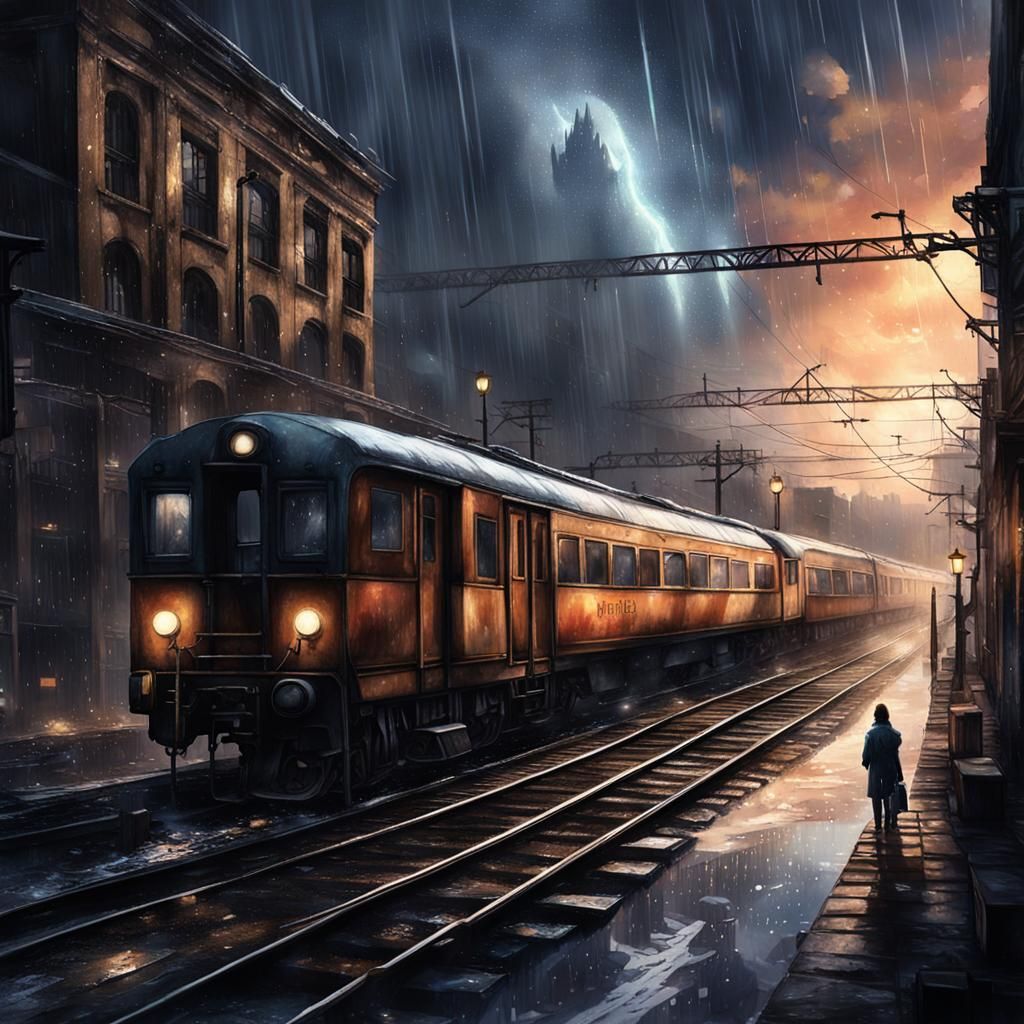 Trains pass by.