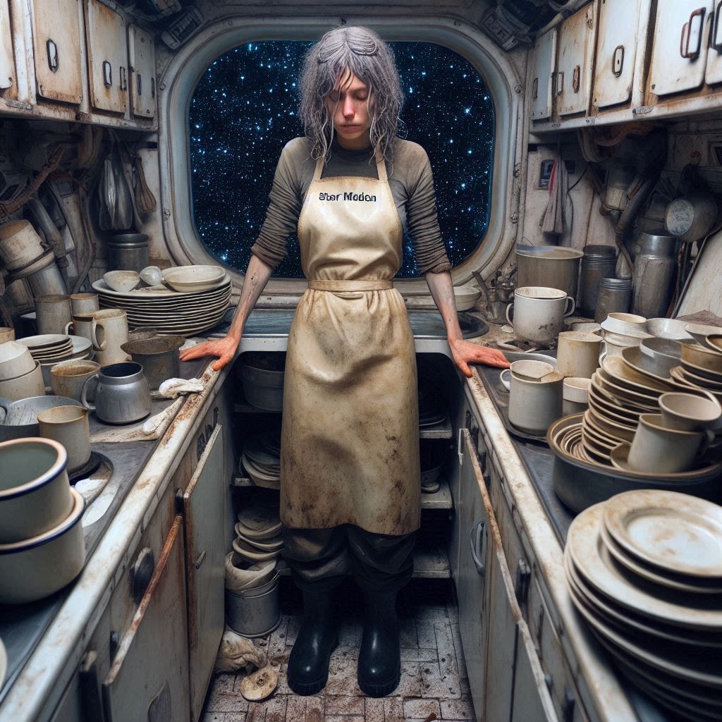 Ship's cook is doing the dishes (2)