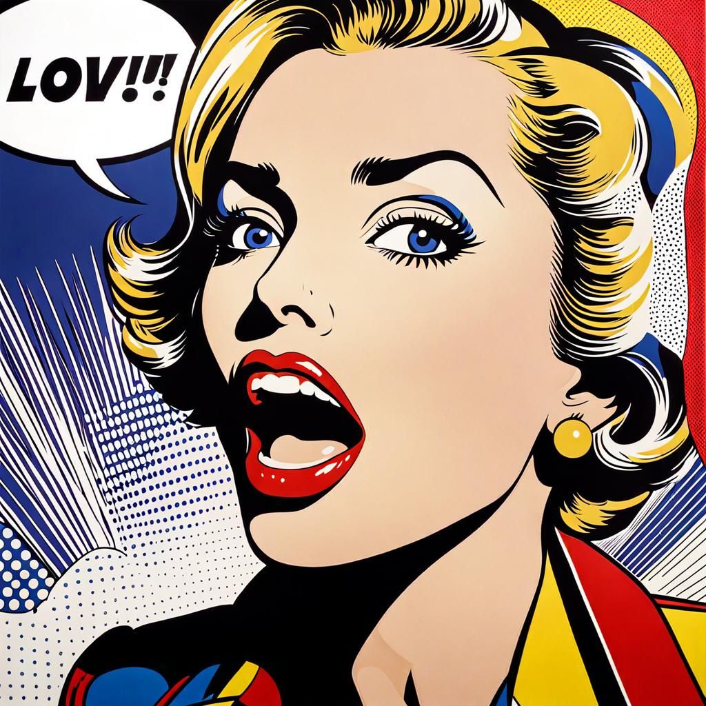 A pop art painting by Roy Lichtenstein depicting a comic boo...