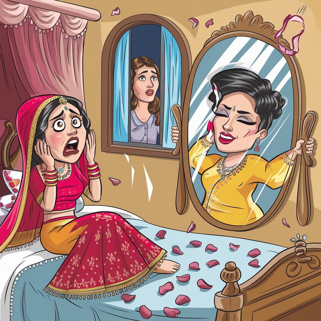 Dramatic Cartoon Wedding Night Scene in Vibrant Co... - AI Art