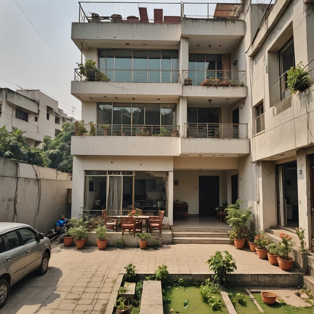 single large house, like a 4-bedroom (4BHK) house, with two floors. On the terrace of this house is a penthouse where two middle-class bache...
