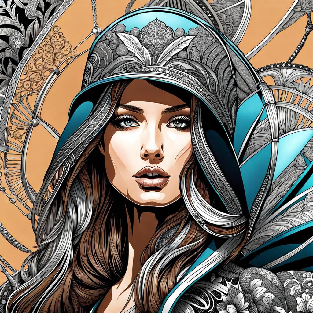 Intricate Fashion Model Portrait Line Art AI Generated Artwork