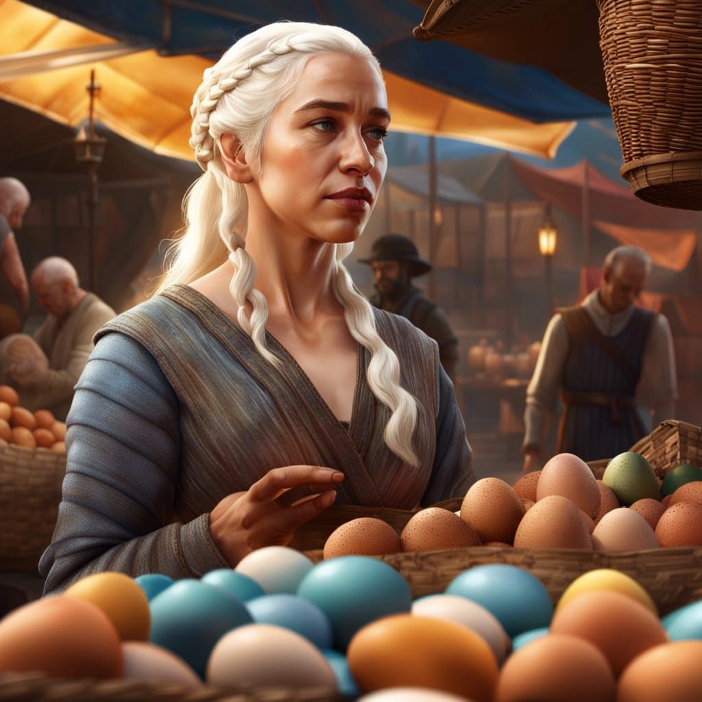 Daenerys Targaryen like a market seller selling  eggs