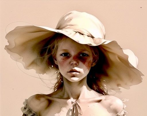 Watercolor of a girl in a sun hat after getting a sunburn