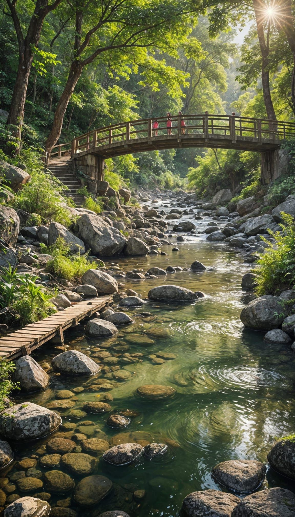 Di tengah hutan yang rimbun, mengalir sebuah sungai kecil yang mempesona  by @ughisnsp_ai