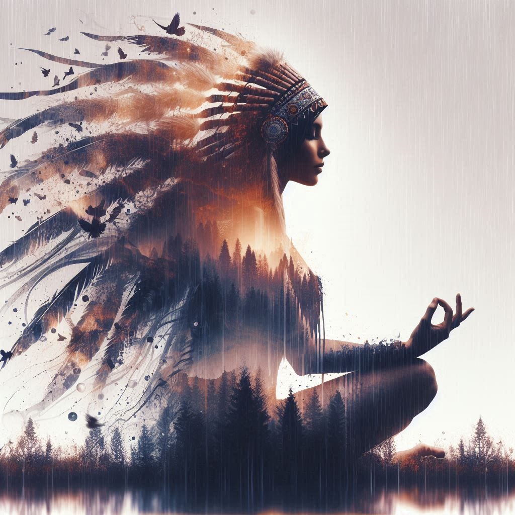 double exposure beautiful fantasy DALL-E 3 portrait landscape..