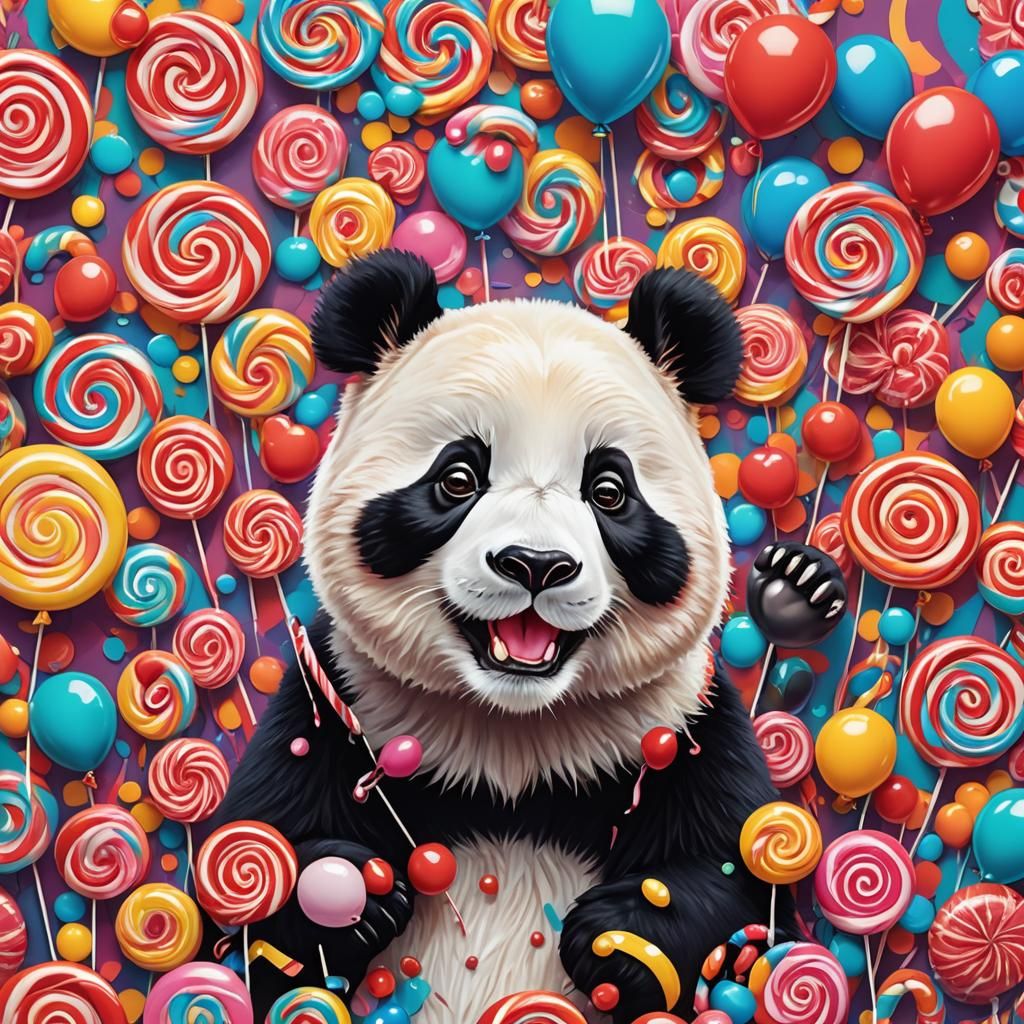 Smiling Panda Portrait in Candy Art Style