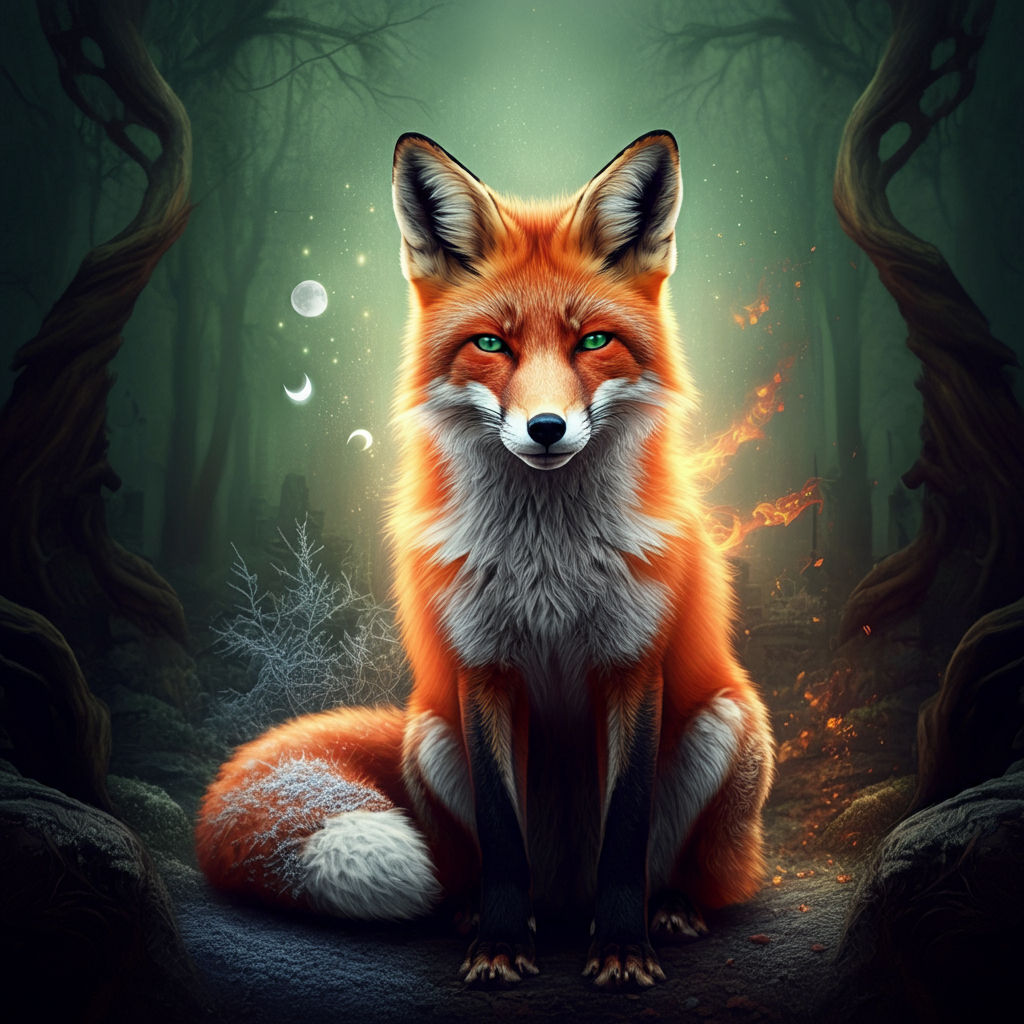 Red fox with green eyes