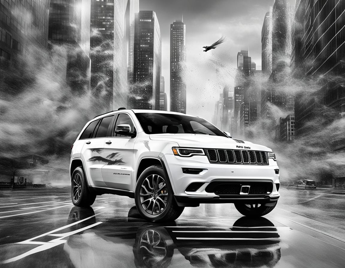 Arctic White colored Jeep Grand Cherokee, model year 2020 with black detailing