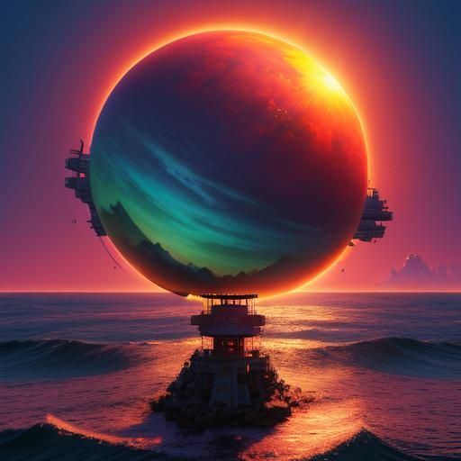 Everything stands on the sea in front of the sunrise