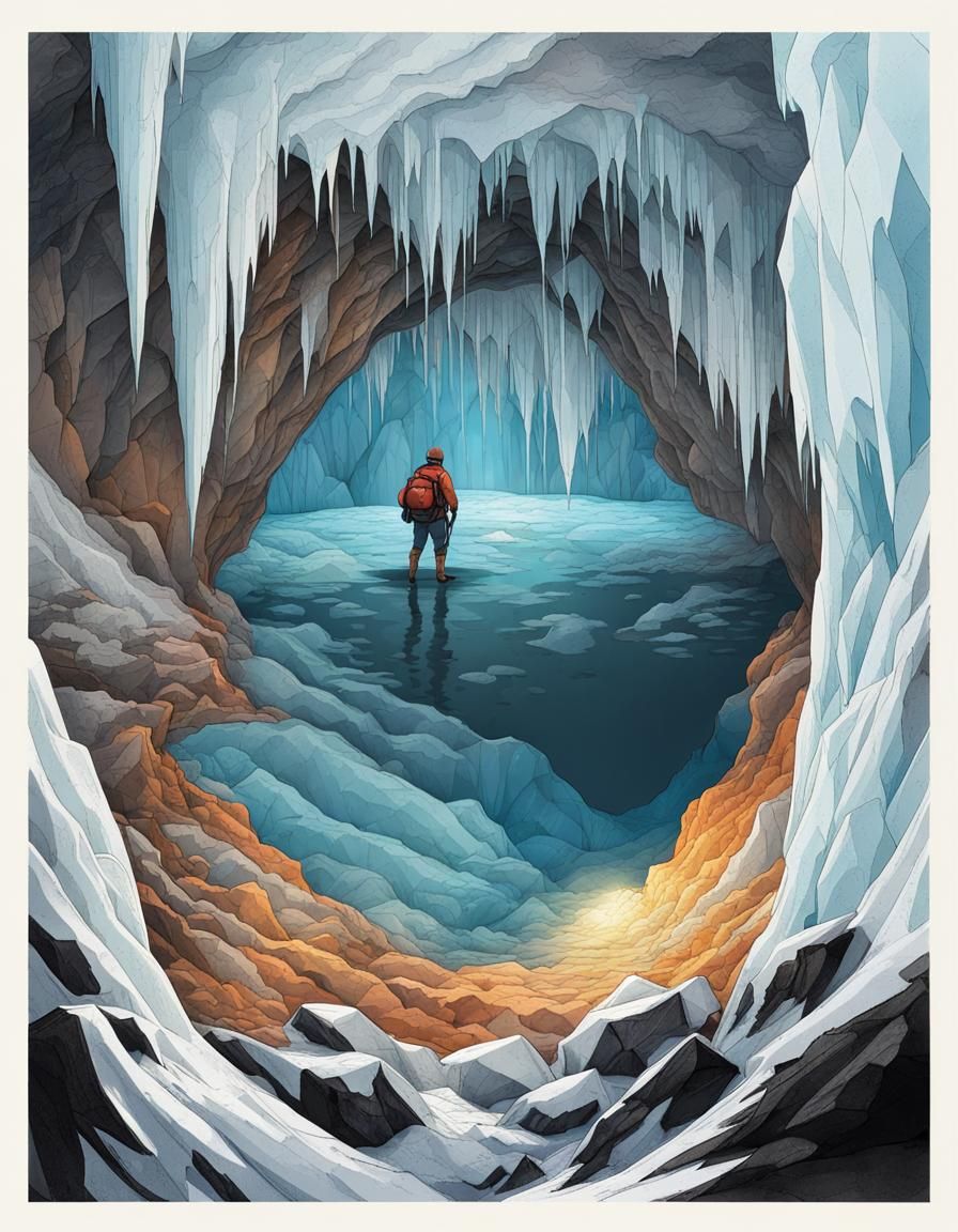 Scientist Gazing into Ice Cave Abyss