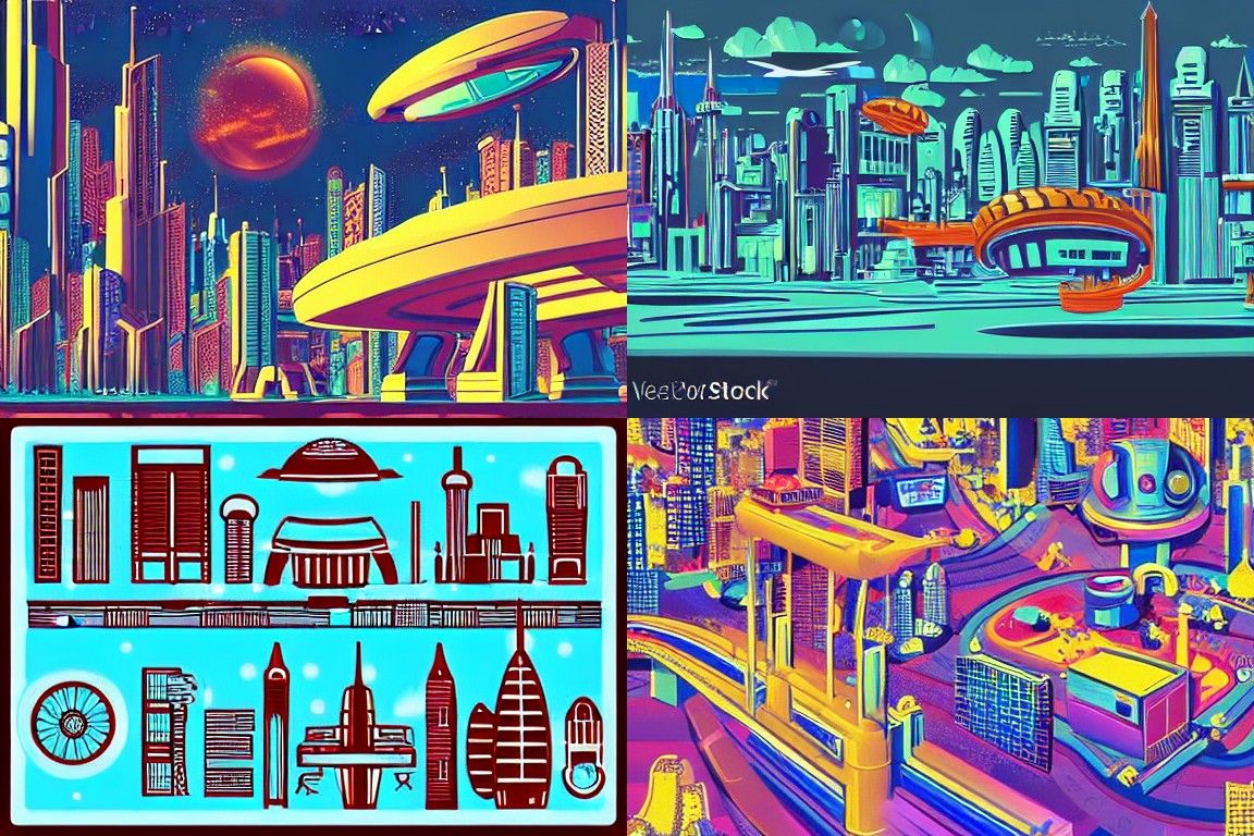 Sci-fi city in the style of Kitsch movement