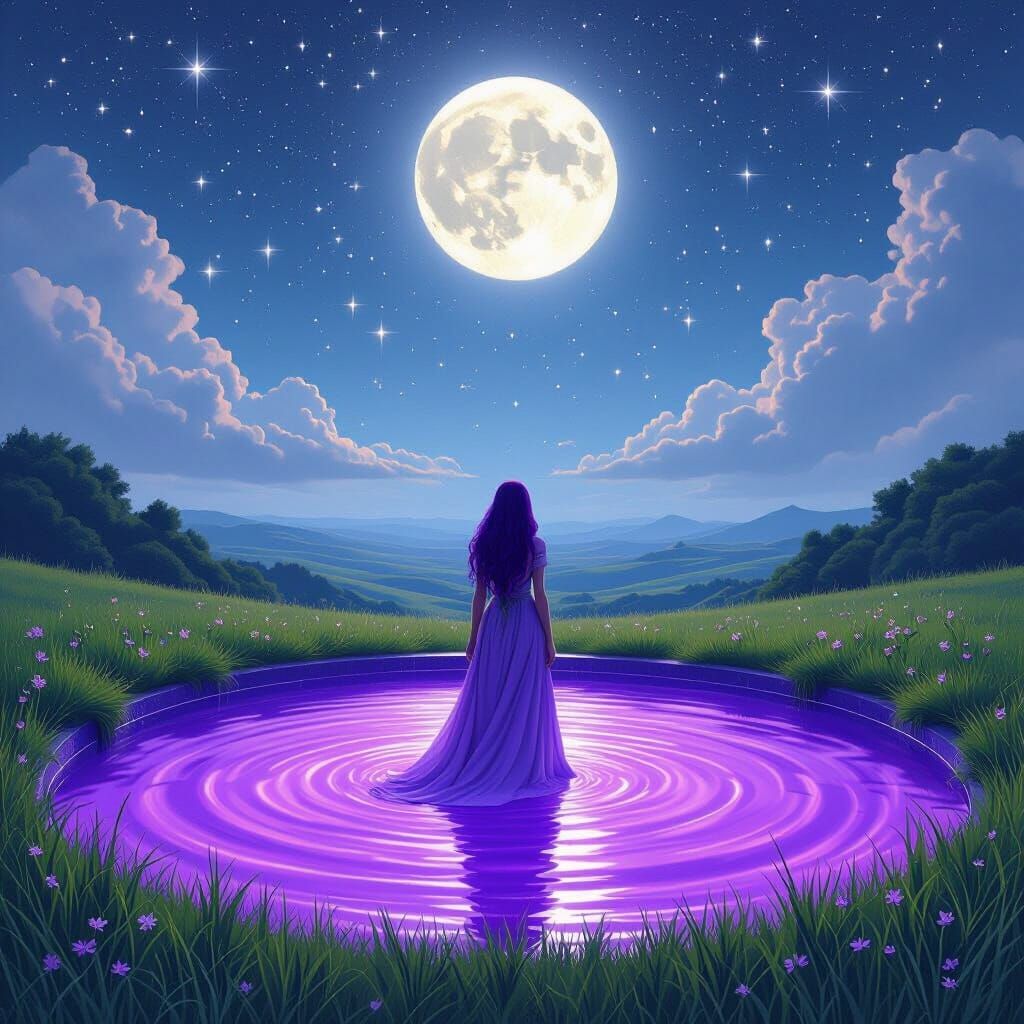 woman by pool in the moonlight