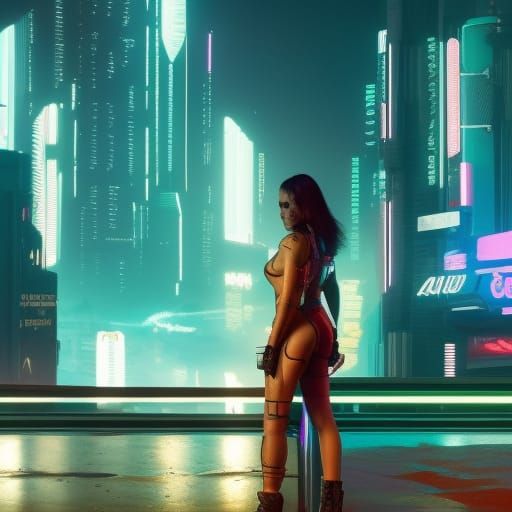 Women standing in city landscape