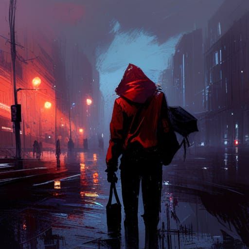 black dark depressed emo teen, baggy clothes all black, walk...