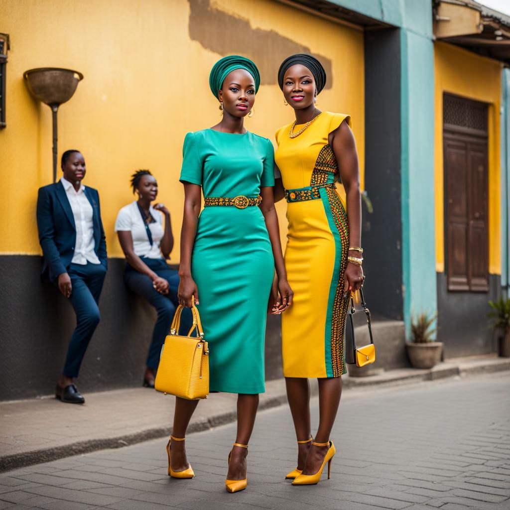 full body african business women
dress in yelloh in street