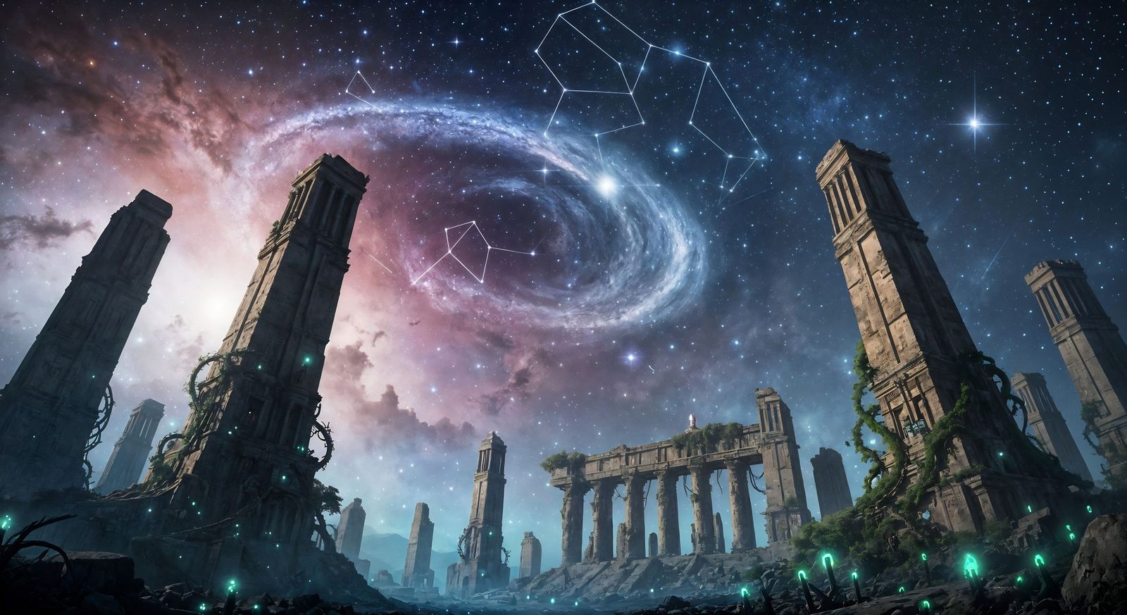 Starry Sky over Ancient Ruins  by @AshenAlar