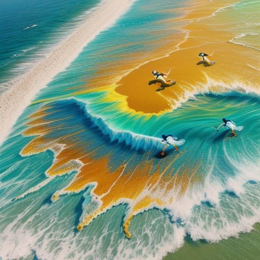 Free Spirits Dancing on Beach in Surrealist Style