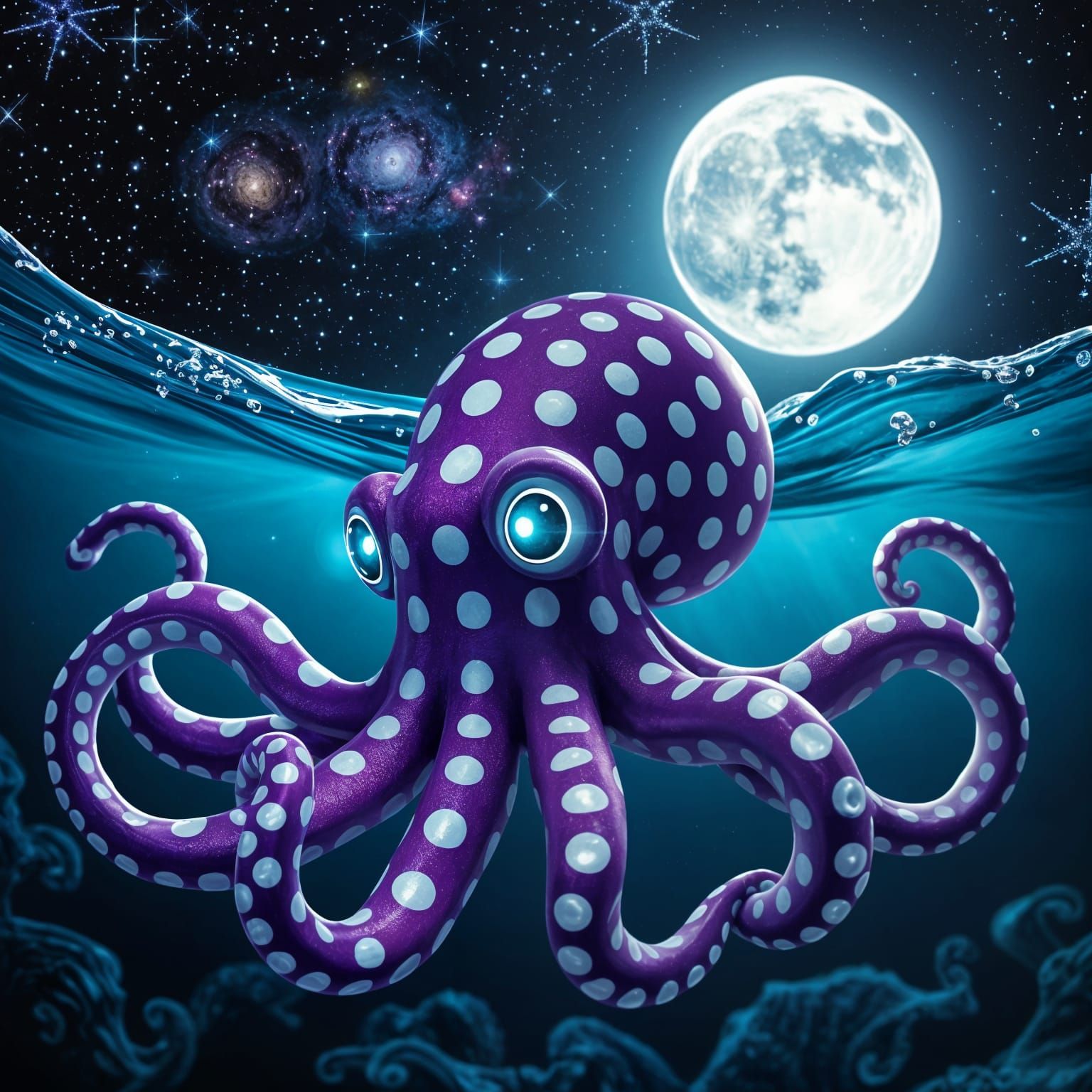 violet-white octopus in space  by @bronfoth