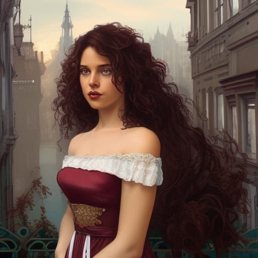 Milly Alcock Portrait in Art Nouveau Style