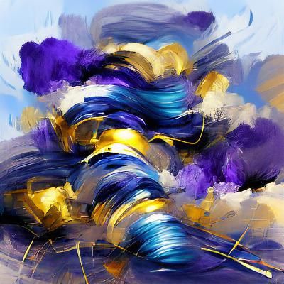 Chaotic heavy brush strokes in blue, purple, light blue and ...