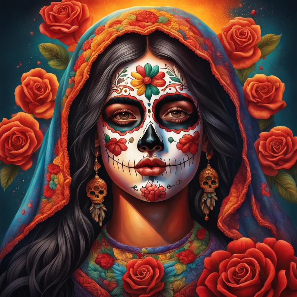 Sacred heart Jesus of mexican day of the dead girl