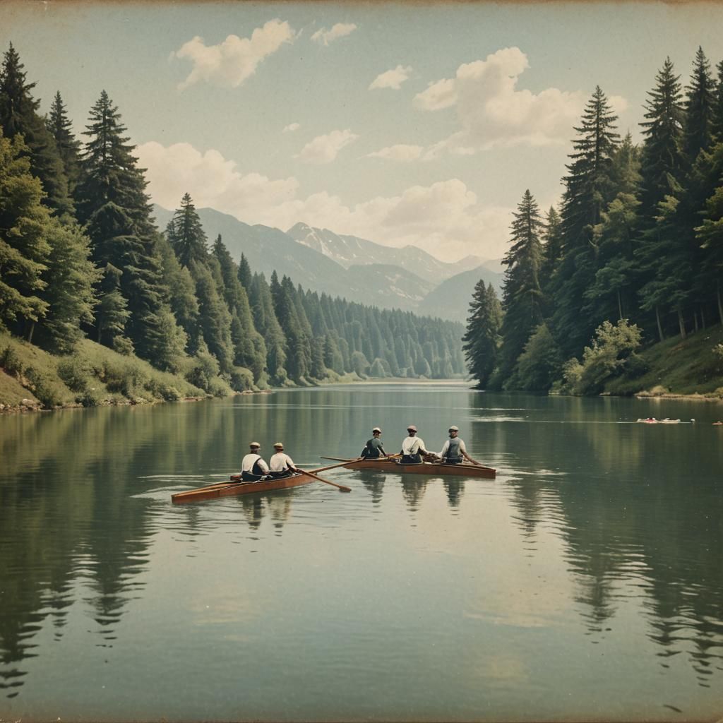 Photochrom postcard people rowing on a lake in 1800
