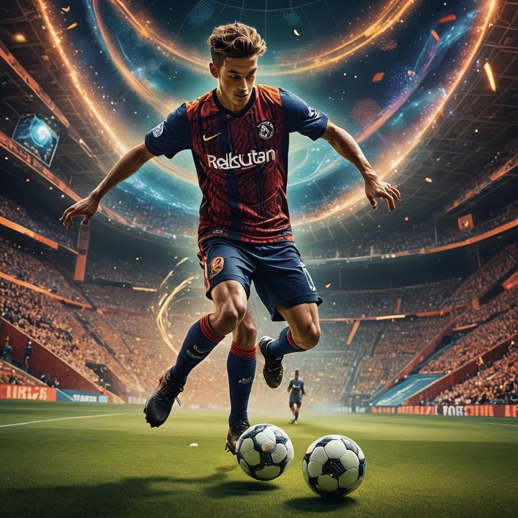 Fantasy Soccer Player in Dreamlike Setting