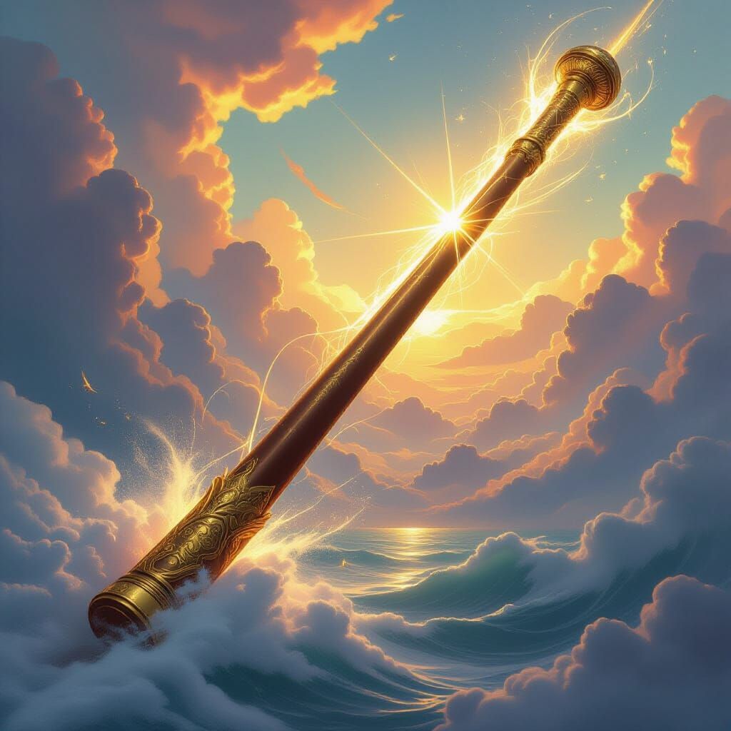 Golden Cudgel Ascends from East Sea in Epic Fantasy Art