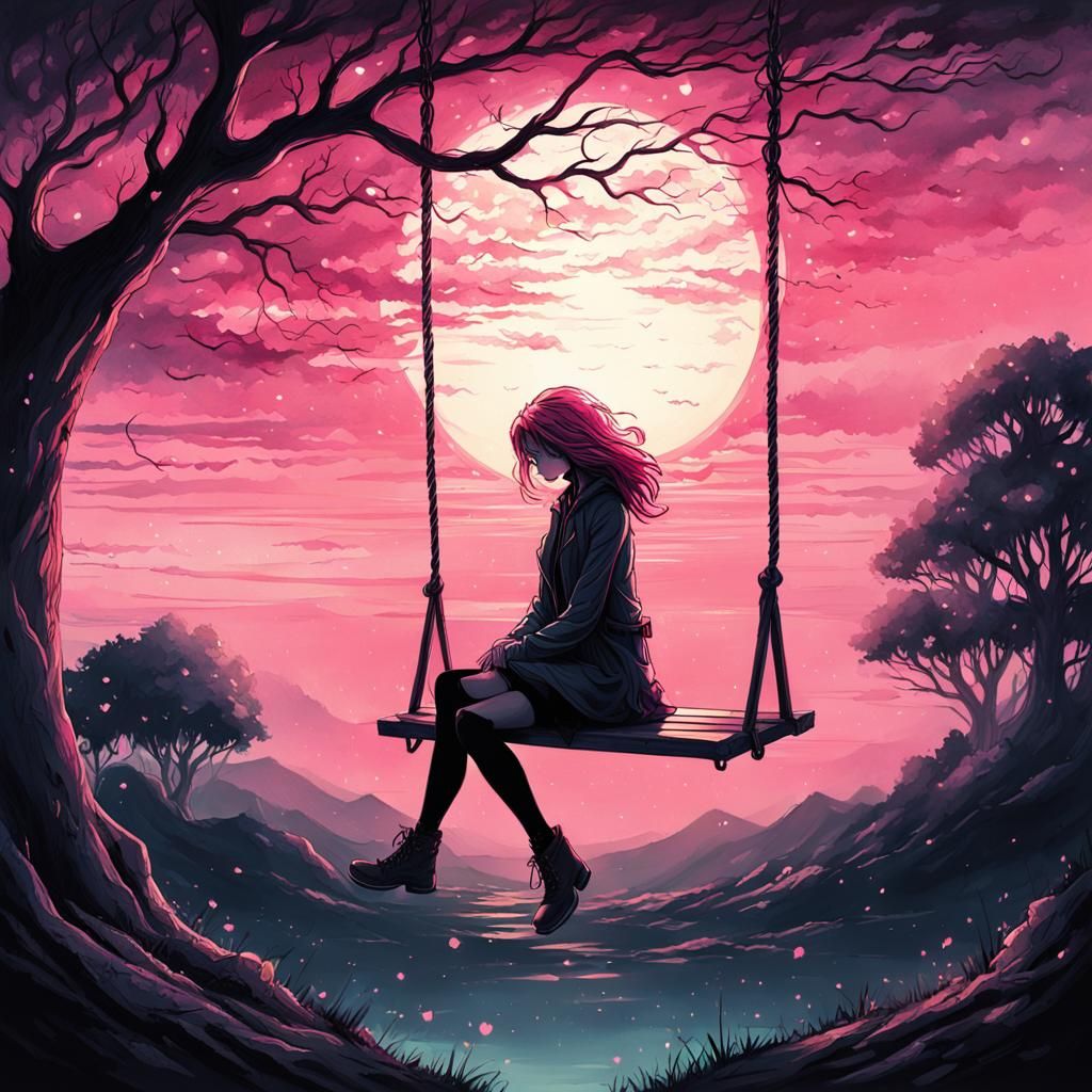 a painting of a woman sitting on a swing - AI Generated Artwork ...