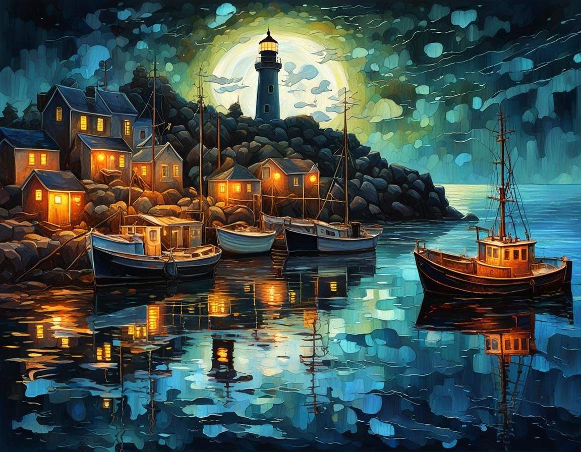 nighttime harbour  by @CyberArtPunk
