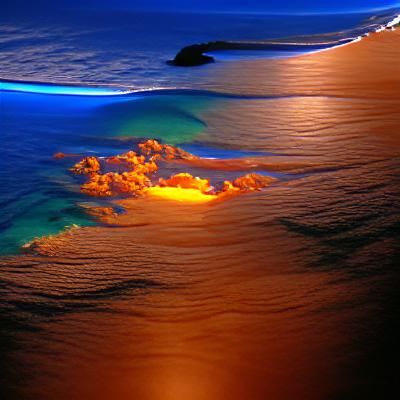 Glowing sunset with a deep blue sky above and sea with the b...