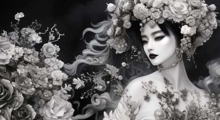 Black & White Ink Drawing mythical dreamy black and white organic bio-mechanical spinal ribbed profile ...  by @Lennis