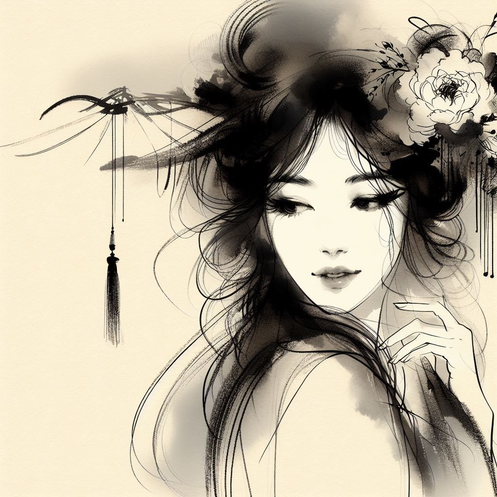 Ink drawing of an Asian Girl