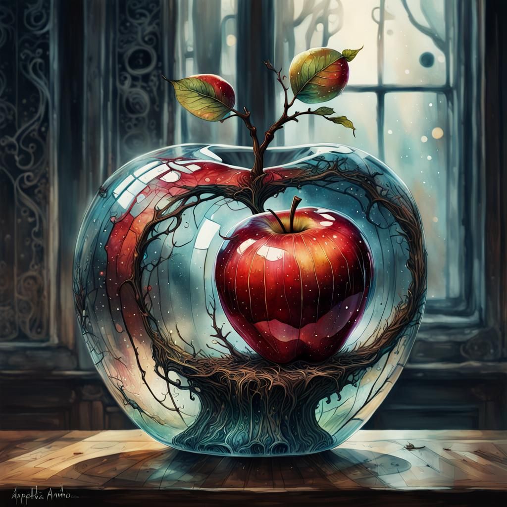 Apple inside a glass apple  by @avionesplateados 